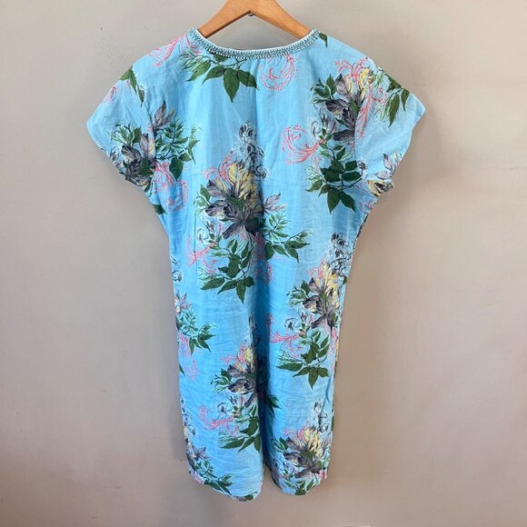 Bella Tu Embroidered Light Blue Floral Tunic Dress W/ Tassels & Bead Trim - Sz. - Picture 4 of 8